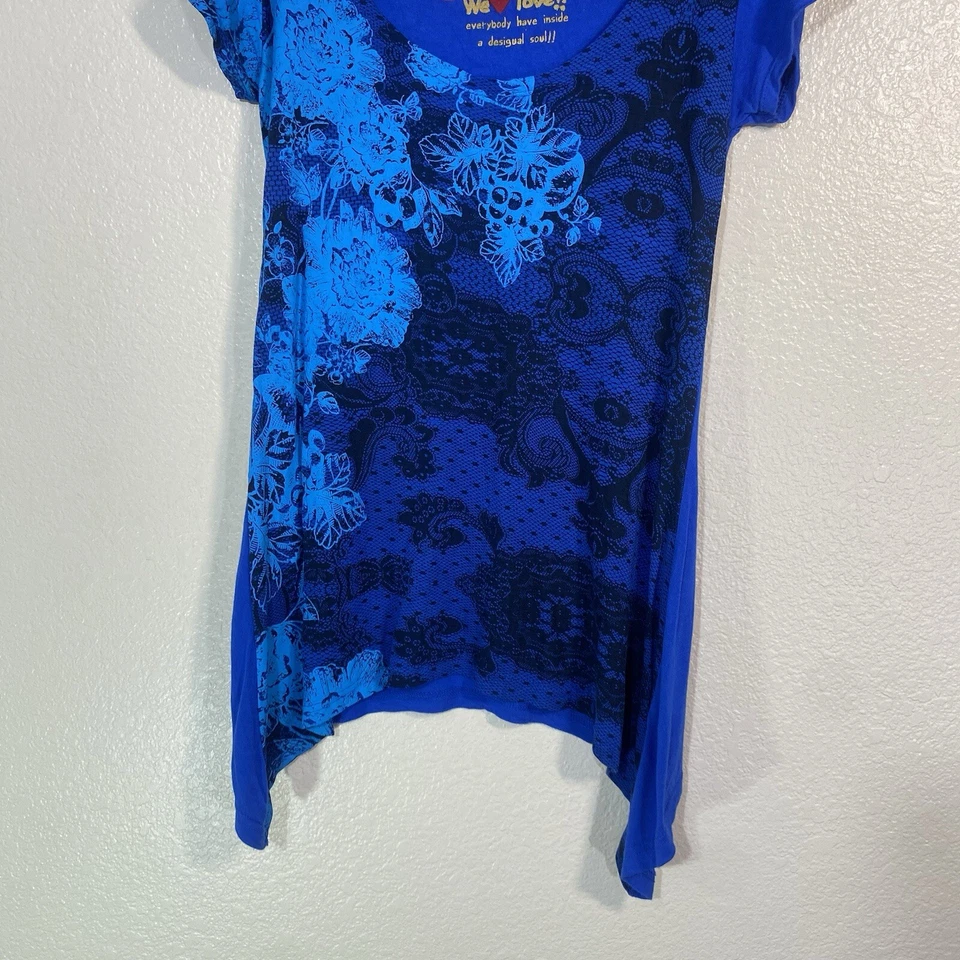 Top túnica alta baja Desigual para mujer talla S abstracto azul boho gráfico asimétrico Foto 3 de 4