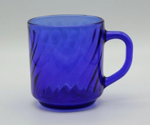 Arcoroc Cobalt Blue Swirl Coffee Cup 8 oz France
