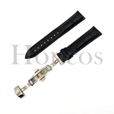12-24 MM Watch Band Strap Black Leather Deployment Buckle Fits for Breitling