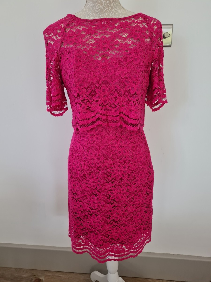 Whistles Uk 10 Raspberry Pink Lace Dress Wedding Outfit Tiered | eBay UK