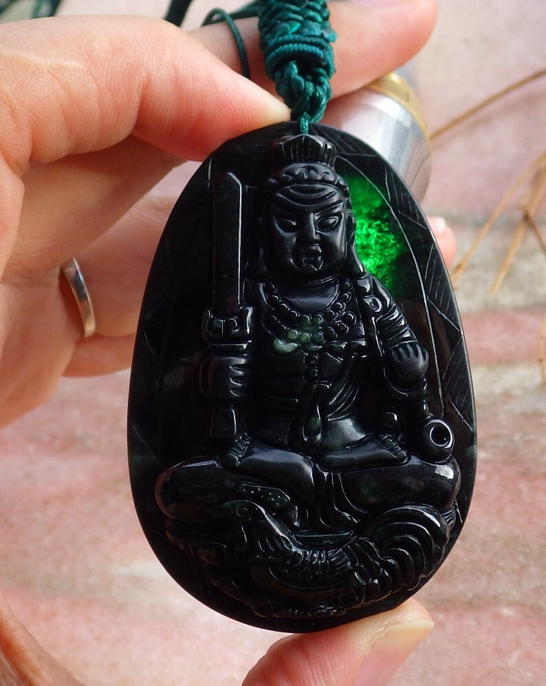 Certified Black Green Natural A Jade jadeite pendant Zhong Kui God