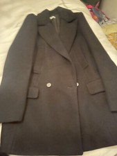 Nicole Farhi Black Wool Coat With Shearling Collar Uk 12