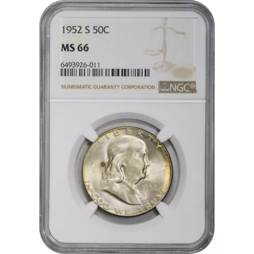 MS66 1952-S Franklin Half Dollar NGC Beautifully Toned *2899