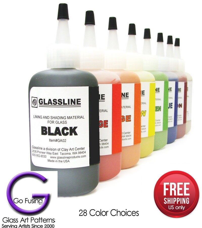 Glassline Pens Glass Paint 2 OZ Bottles Fusing Supplies 28 Colors Fused Glass