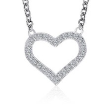 .925 Sterling Silver CZ Love Heart Necklace 18" with Gift Box