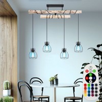 Rgb Led Holz Decken Pendel Leuchte Fernbedienung Ess Zimmer HäNge Lampe Dimmbar
