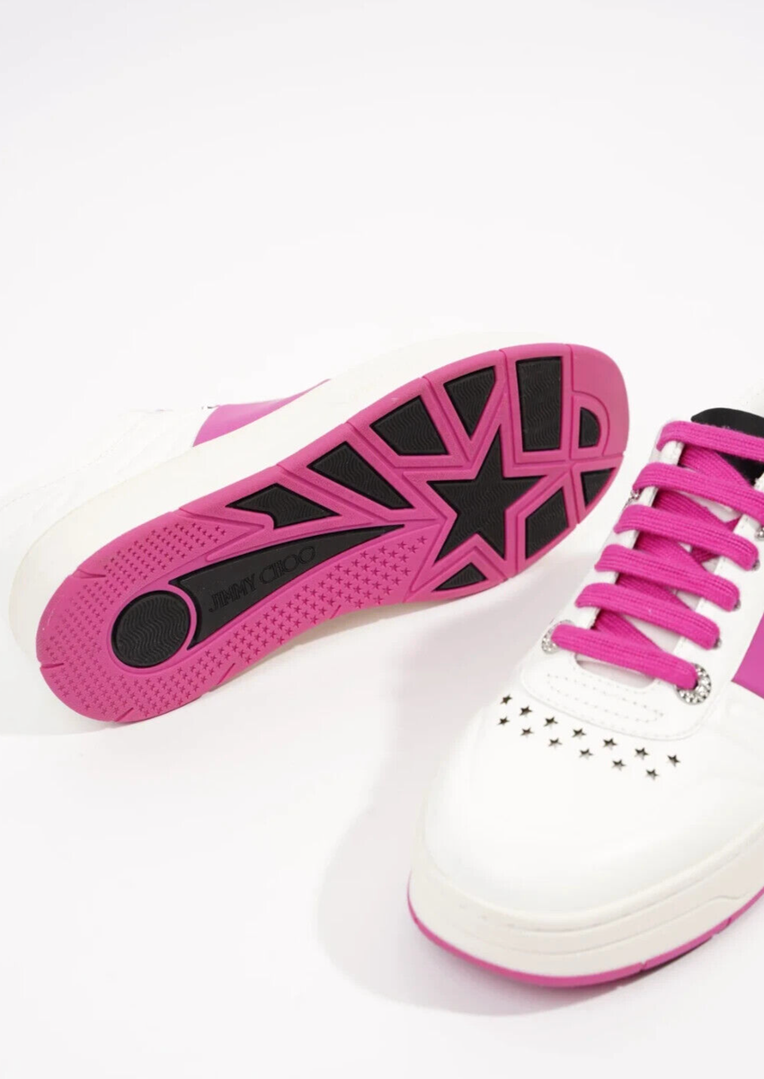 MSRP$595 JIMMY CHOO Hawaii/F Calf Leather Sneaker V White