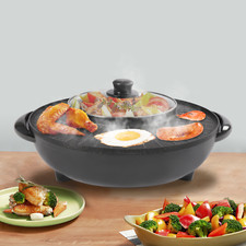 2 in 1 Electric Hot Pot BBQ Grill Portable Smokeless Barbecue Pan Grill 1350W