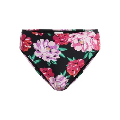 2XL Black Floral  Bikini Swim Bottom High Leg High Waist  XXL New