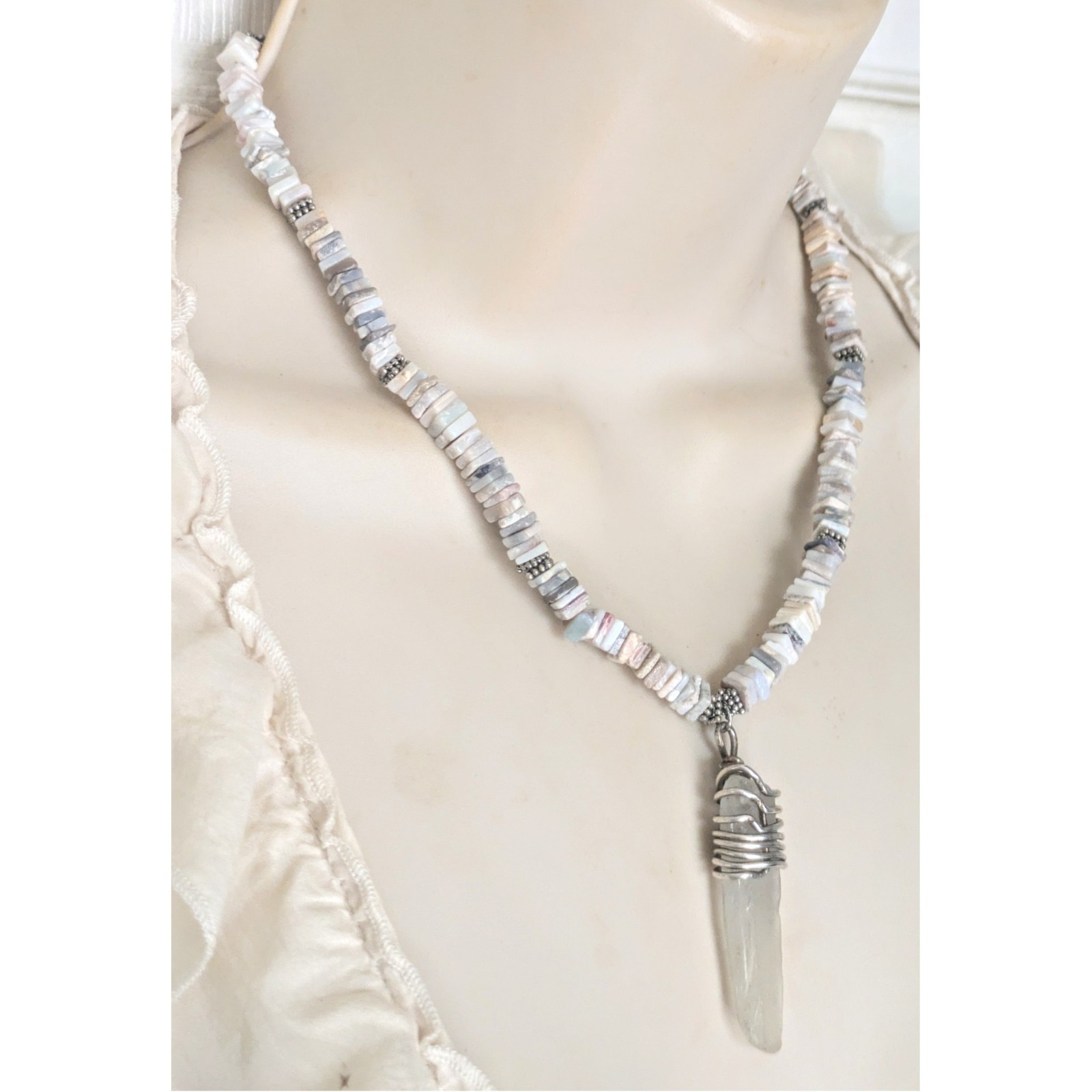 Sterling Silver Square Australian Opal Heishi Bea… - image 4