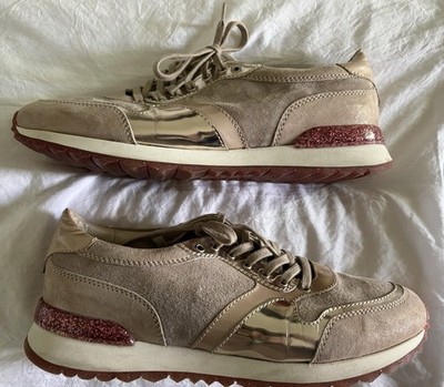 AGL Dalia Metallic Leather & Glitter Fashion Sneakers Sz EU 40/ US 9.5 Nude/Pink