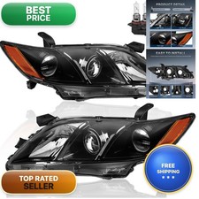 KUIPERAUTO Headlights Assembly 2007-2009 Toyota Camry Halogen Black Housing