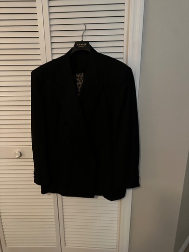 Canali Black Double Breasted Tuxedo 100% ok Wool Made in Italy 42R EU 60