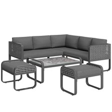 Outdoor Garden Furniture Patio Conservatory Set Corner Sofa with Table & Stools