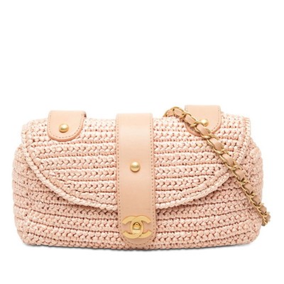 Chanel Coco Mark Chain Shoulder Bag Pink Straw Women's CHANEL