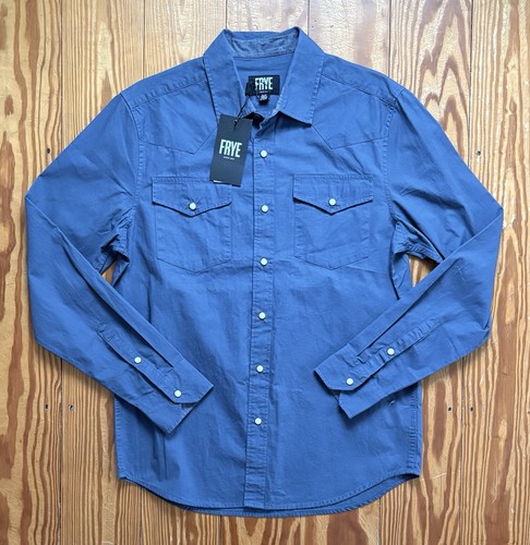 Frye, New Men’s Frye Vintage Indigo Western Snap Long Sleeve Shirt size S Small NWT