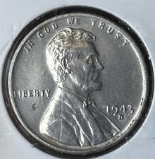 Lincoln Wheat Steel Small Cent 1943-D Denver KM#132 Circulated Uncertified