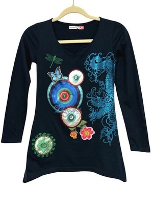 Desigual Girls Top Blue Desigual Size 11/12 Art To Wear Tunic Dress Shirt