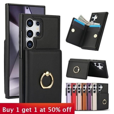 For Samsung Galaxy S25 Ultra S24 S23 FE A72 Phone Case Ring Leather Wallet Cover