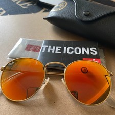 Ray-Ban RB3447 112/69 Round Matte Gold Orange Flash Mirror Sunglasses 50mm
