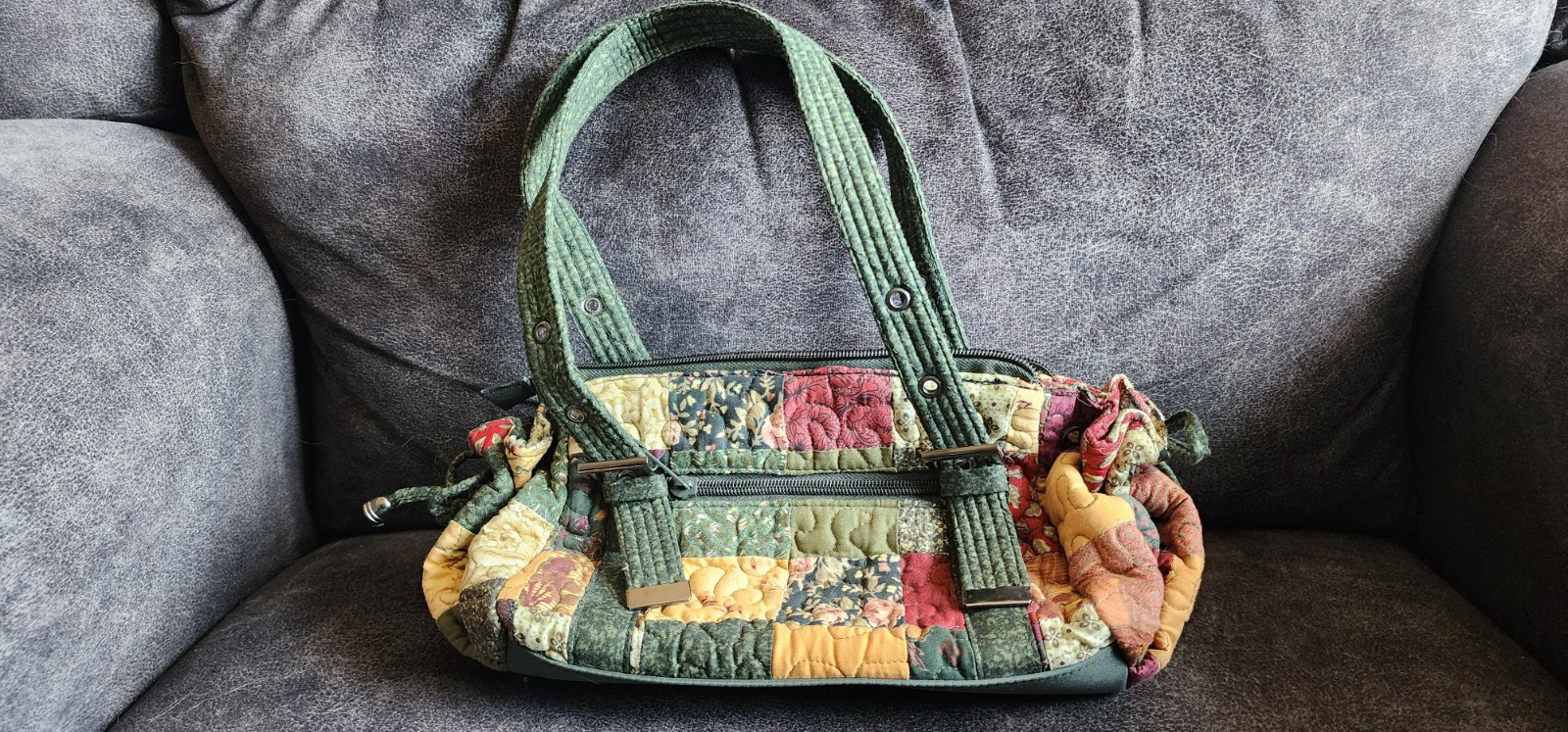 Donna Sharp Green Patchwork quilt purse small wit… - image 1