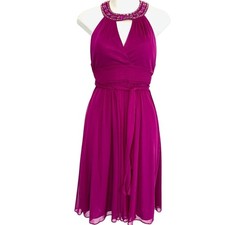 Davids Bridal Womens Sleeveless Pink Formal Keyhole Beaded Open Back Dress sz S