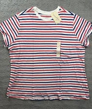 Universal Thread Womens XXL Red Striped Short Sleeve Crewneck T-Shirt
