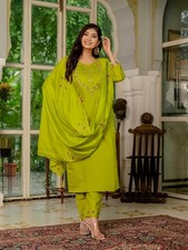 Designer Marina Silk Women Kurta Pant Dupatta Set Bollywood Ethnic Wear