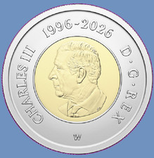 Moneda de dos dólares Toonie 30 aniversario Canadá 1996-2026 oso polar como nueva UNC Toon