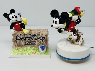 Vtg Schmid Walt Disney Display Sign & Music Box Mickey On Ice Skates Set