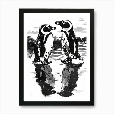 Afrikanischer Pinguin bewundern ihre Refl gerahmtes Wandbild Poster Leinwanddruck Bild