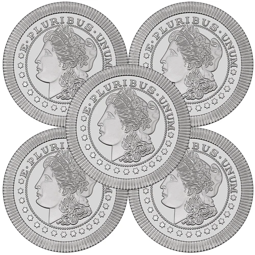Lot of 5 - 1 Troy oz Morgan Stackable .999 Fine Silver Rounds