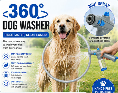 360° Dog Shower Ring Pet Bath Sprayer Garden Hose Grooming Washer Shampoo Tool