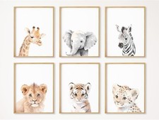 Nursery Animal Wall Art Decor Baby Safari Canvas Prints Jungle Animal Wall Ar...