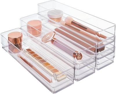 Simplesort 6-Piece Stackable Clear Drawer Organizer Set | 12'' X 3'' X 2'' Rectangl