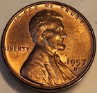 1957 D 1C RD Lincoln Wheat Penny Cent! Uncirculated Condition And Great Color!