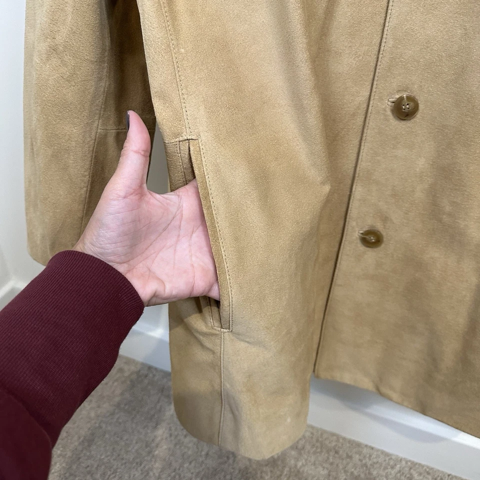 Chaqueta de Gamuza Cole Haan Country Pig Para Hombres XL Cuero Tostado Vestido Abrigo Clásico Granero Foto 4 de 4