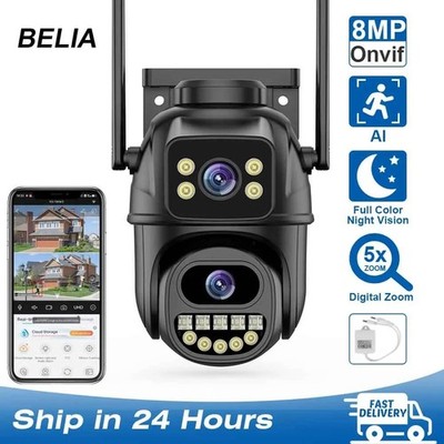 4K 8MP WiFi PTZ Security Camera Dual Lens 4X Zoom AI Human Detect Outdoor 