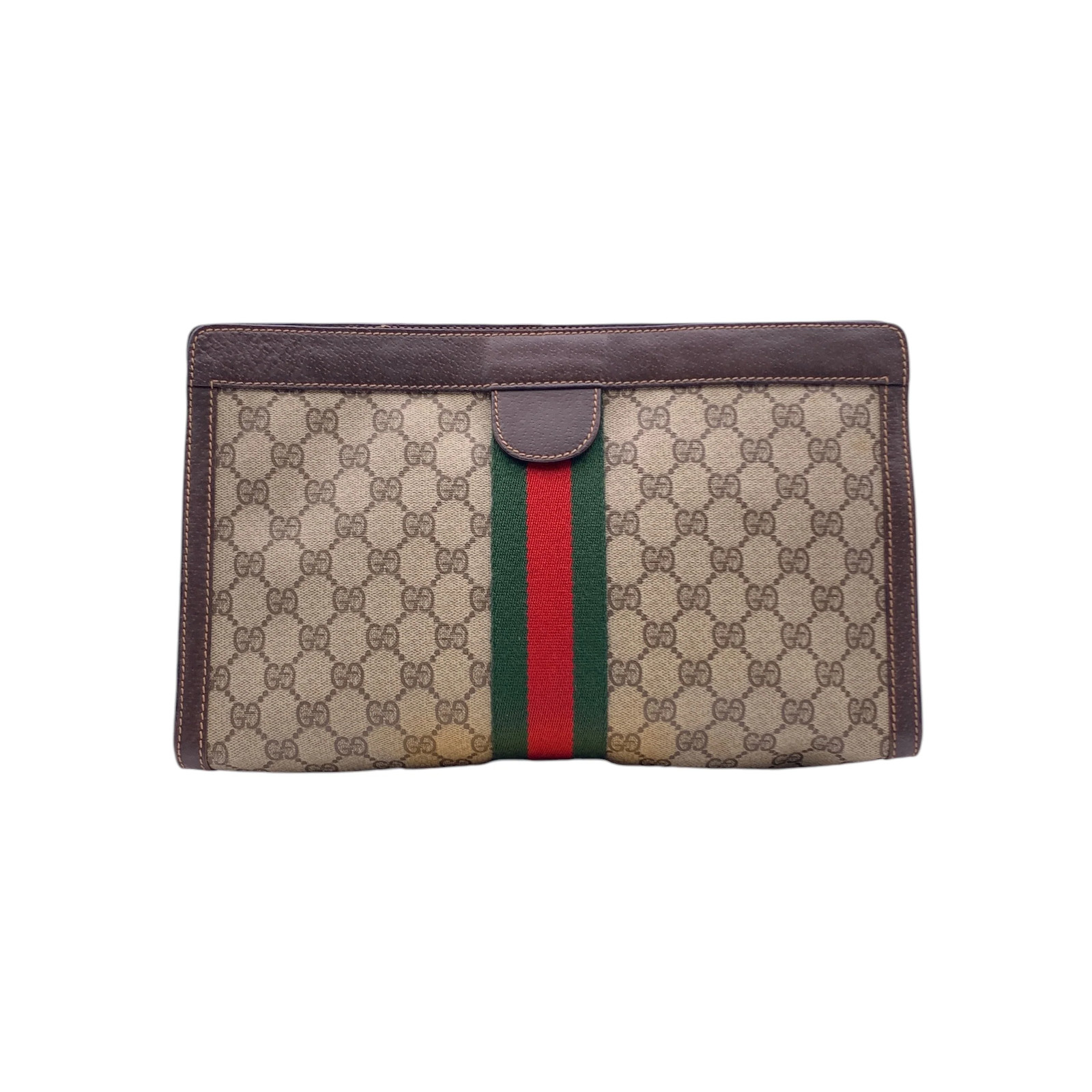 Borsa Clutch Grande Gucci Vintage Ophidia Monogram in Tela Marrone con Web