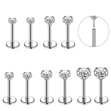 10Pcs Stainless Steel Labret Lip Stud Push in CZ Monroe Ear Helix Conch Piercing