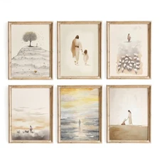 Christian Wall Art Set of 6, Jesus Wall Decor, Bible Stories Scripture Wall A...