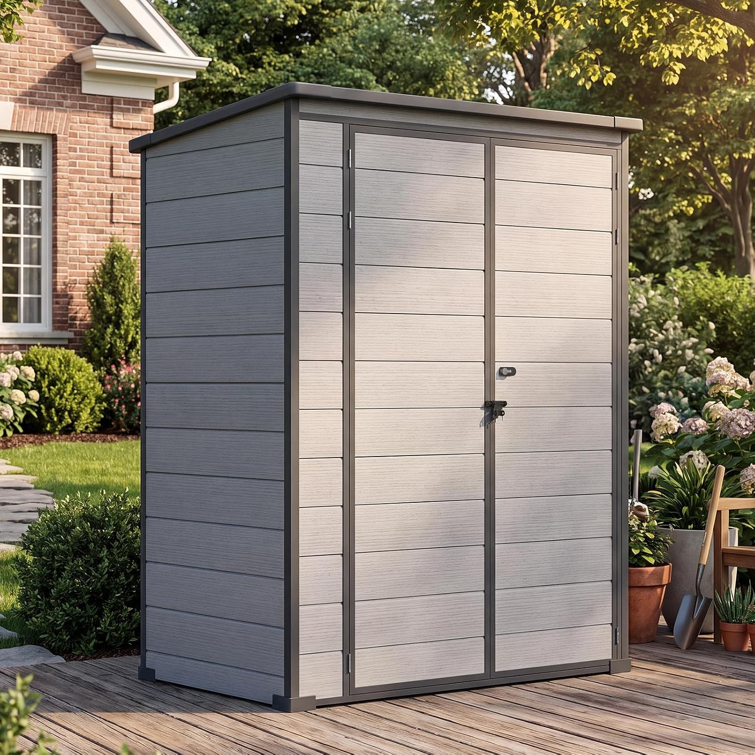 Resin Outdoor Storage Shed Lockable Doors Heavy Duty Floor Easy Assembly