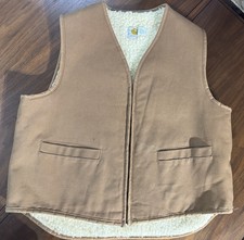 Vintage USA Carhartt Mens Brown Sherpa Lined Zip Front Work Vest V Neck XL
