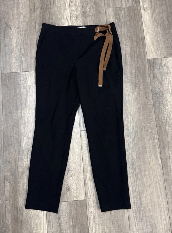 Tibi Women’s Black Designer Pants Straight Leg Asymmetrical Front Size 8