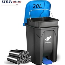 Outdoor Dog Waste Trash Can Step-On Pedal 20L Poop Bin W/ Bags Heavy Duty New