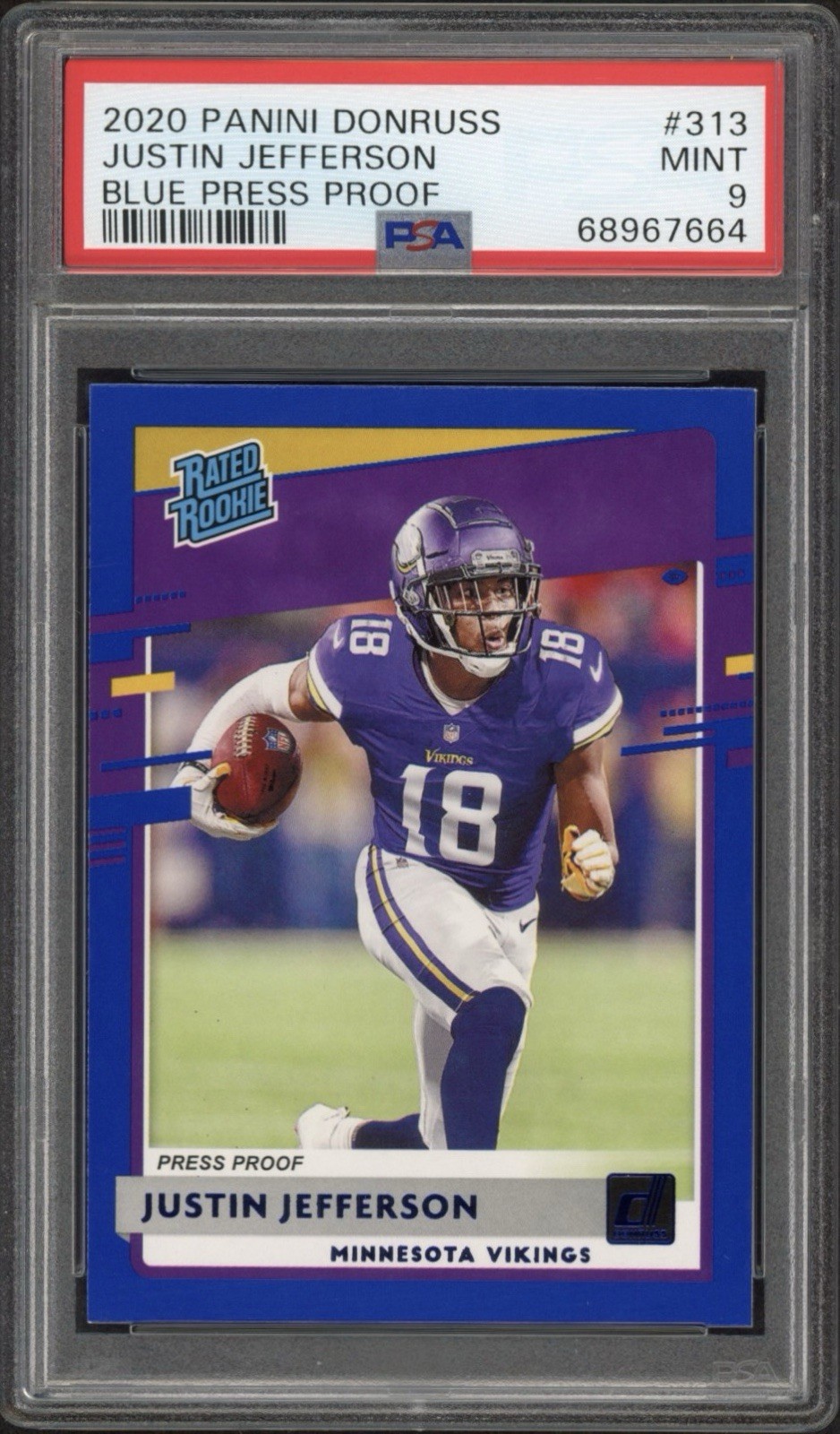 2020 Panini Donruss Justin Jefferson Rookie Blue Press Proof #313 PSA 9 Mint