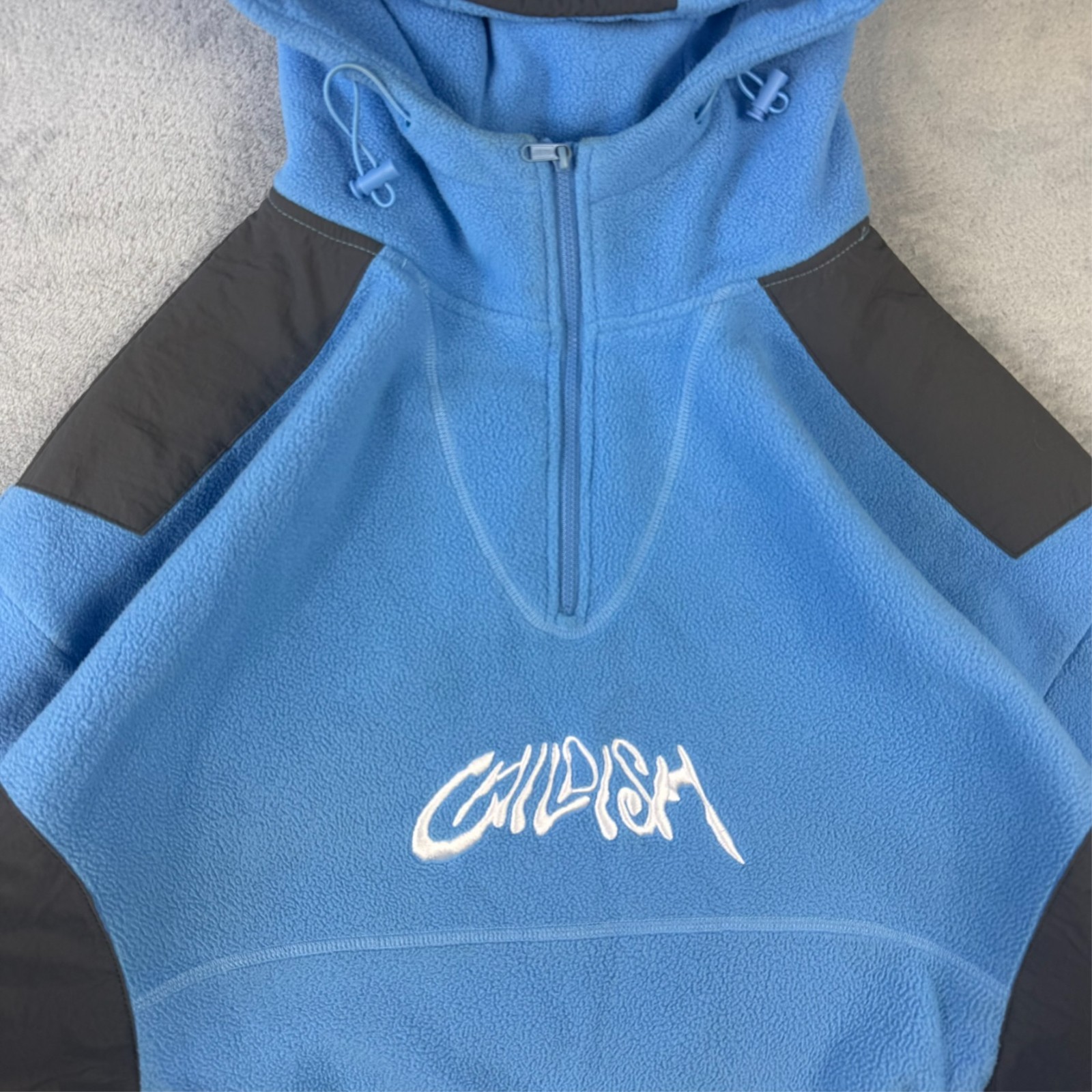 VTG Childish TGF Bros Blue Grey Thermal 1/4 Zip Fleece Oversized Medium Hoodie image 3