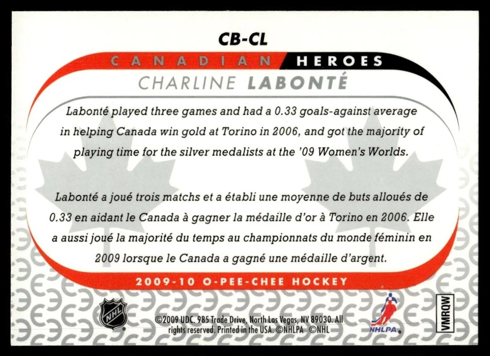 2009-10 O-Pee-Chee Canadian Heroes Charline Labonte Canada #CB-CL - Image 2 of 2