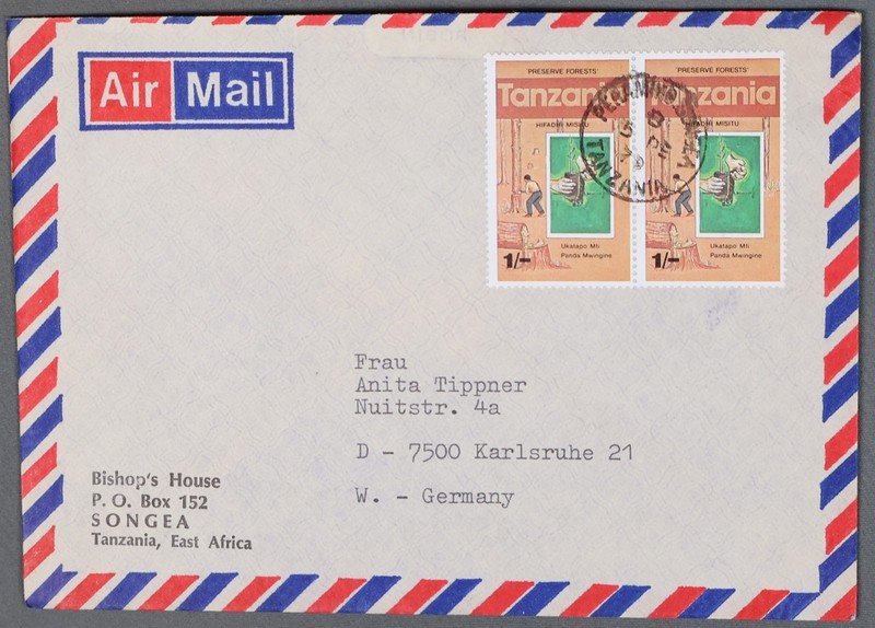 MayfairStamps Tanzania 1979 Pair Preserve Forests to Karlsruhe Germany Air Mail