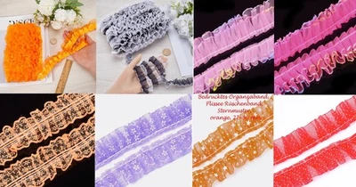 2 Meter Oraganzarüsche ruffle lace weiß lila orange Rüschenband Spitze Plissee - Bild 1 von 2